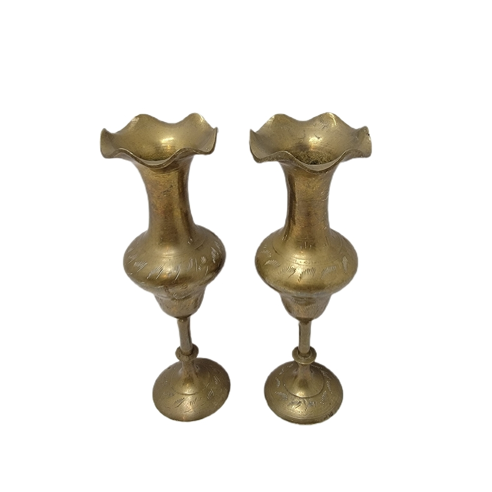VTG Etched Vase Scallop Gold Brass Candle Holder